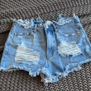 High rise denim distressed shorts